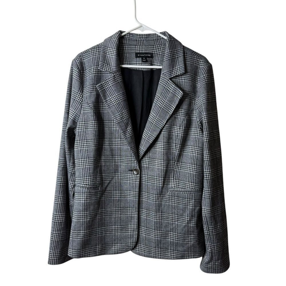 41 Hawthorn Stitch Fix Black White Houndstooth One Button Career Blazer